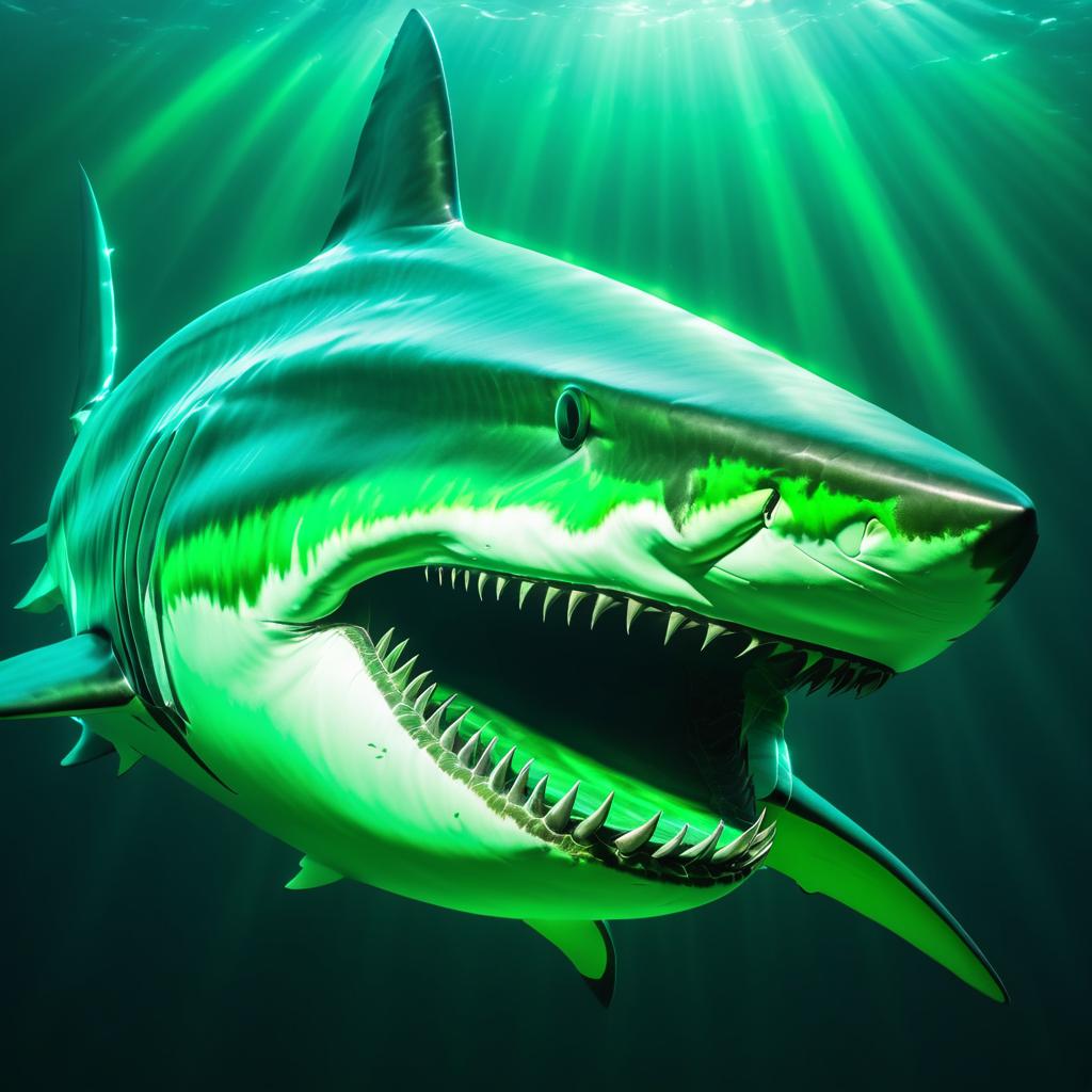 Glowing Megalodon Shark in Water