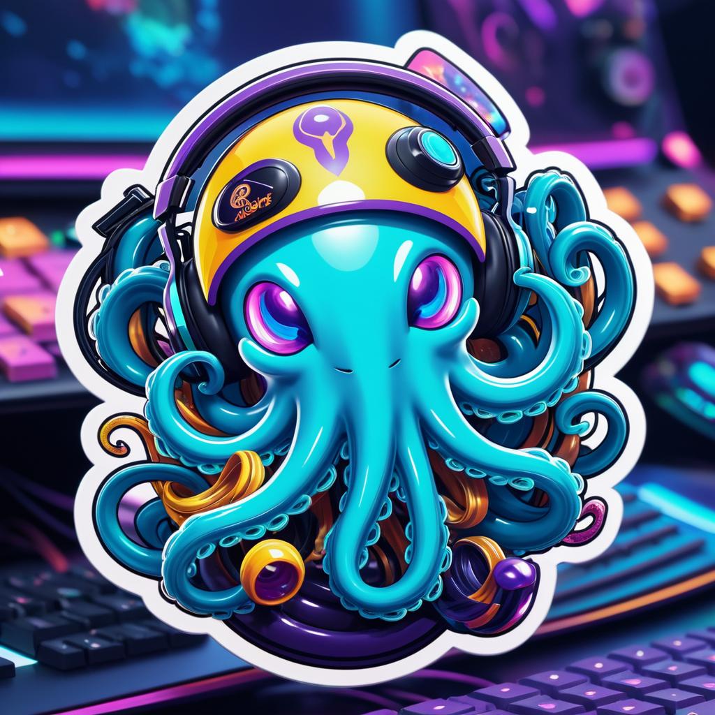 Joyful Octopus Gamer Sticker Design