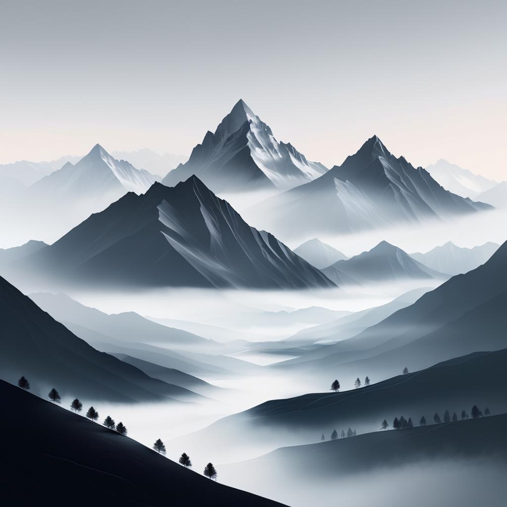 Minimalistic Mountains Above Foggy Valley