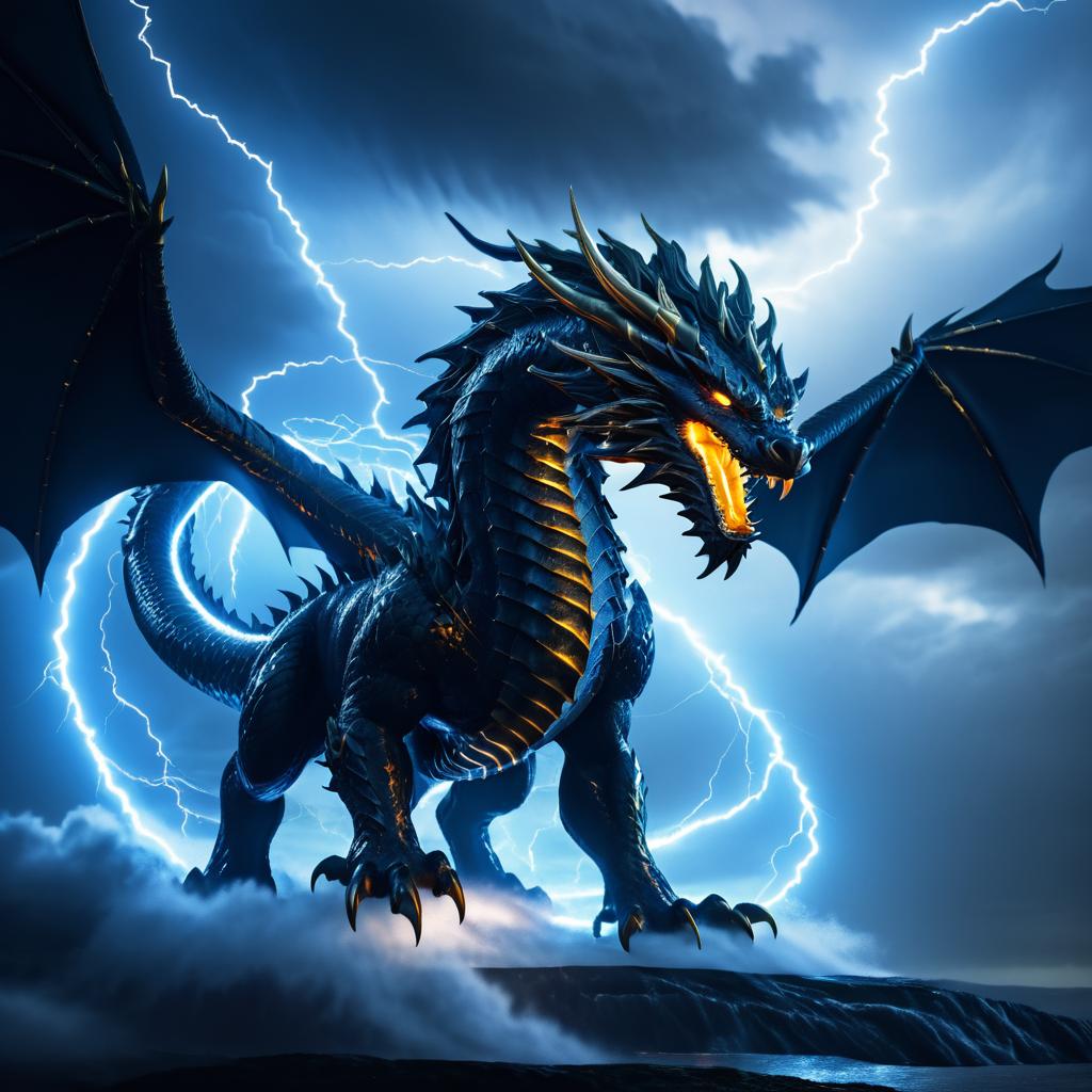 Majestic Dragon in Stormy Skies