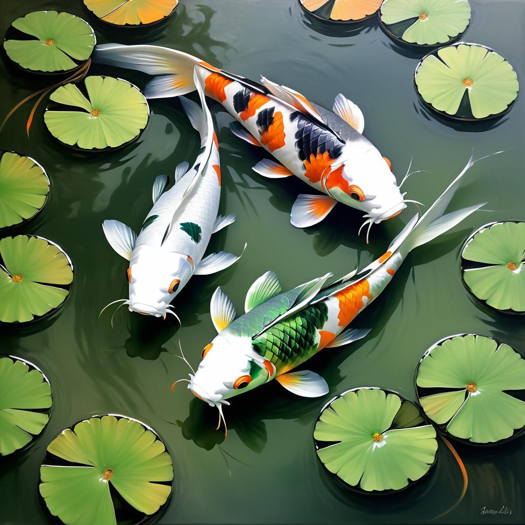 Majestic Koi Fish in Impressionist Pond