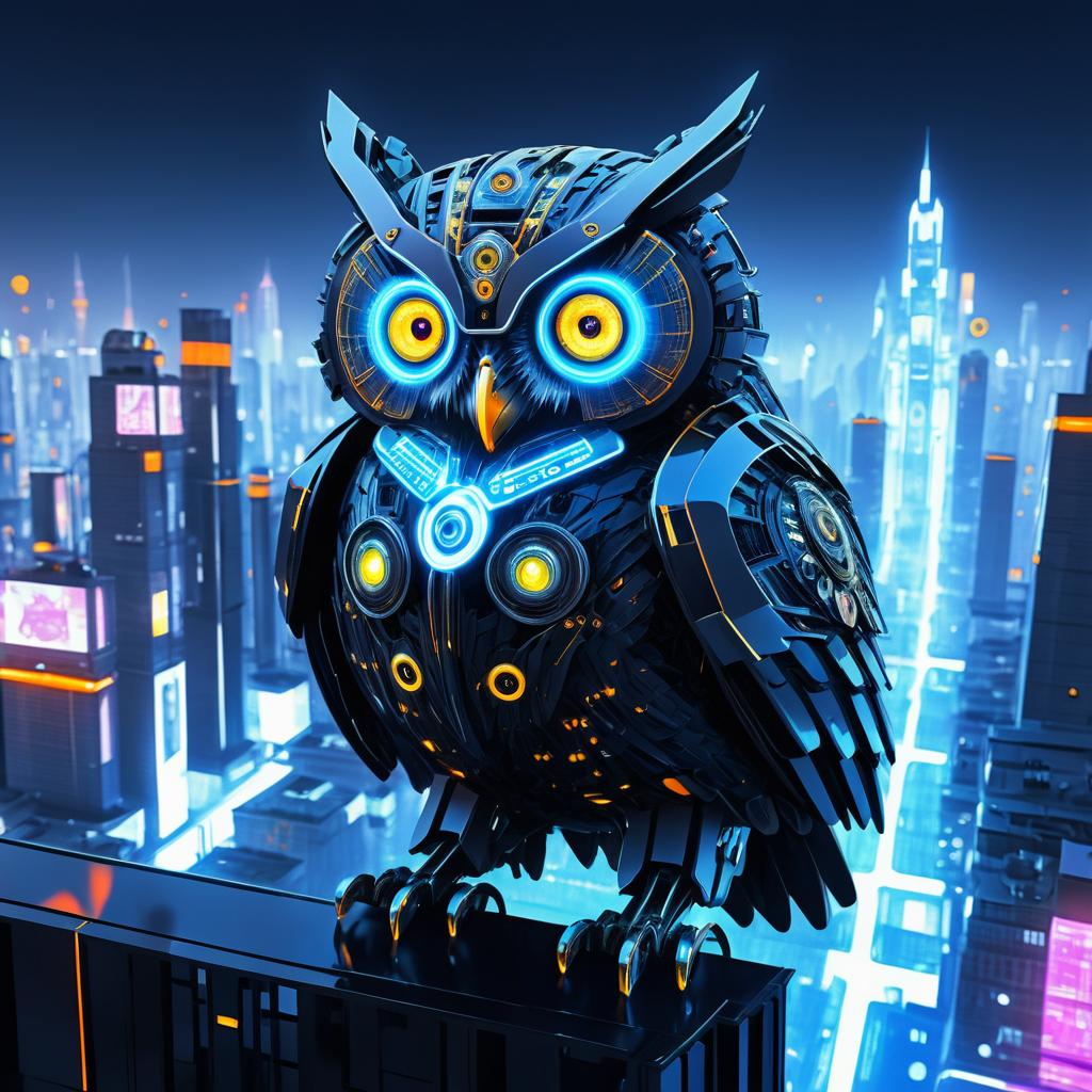 Futuristic Cyber Owl in Neon City