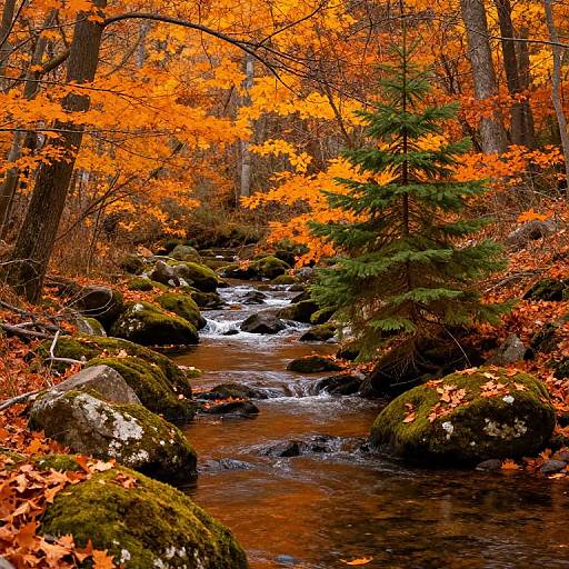 Autumn Stream with Vibrant Foliage