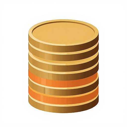 Digital illustration of a stack of five golden-orange cylindrical disks, each with a shiny, reflective surface, against a white background.