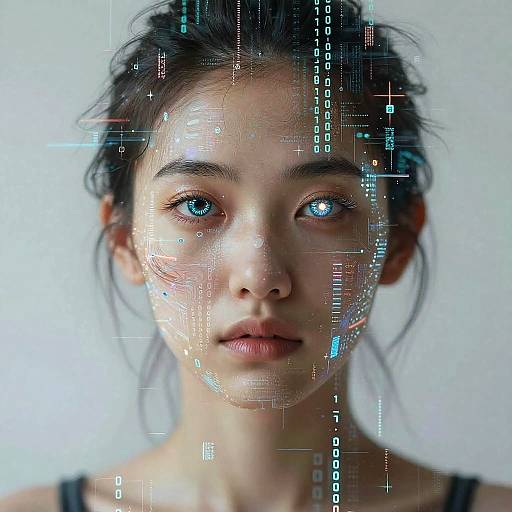 Abstract Cyborg Portrait in Digital Pixels