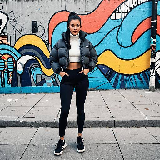Urban Chic Woman in Cropped Puffer Jacket