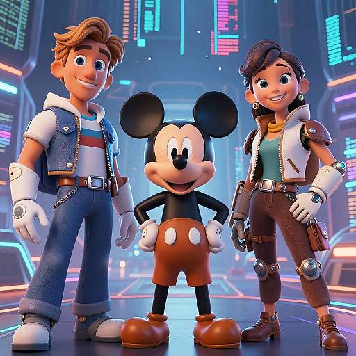 Futuristic Disney AI Avatars in Cyber Network