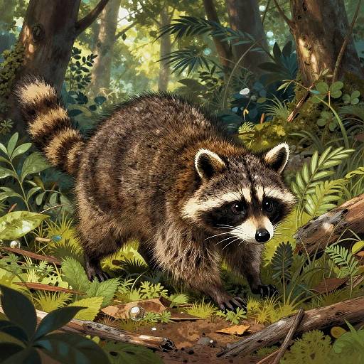 Whimsical Raccoon in Lush Forest