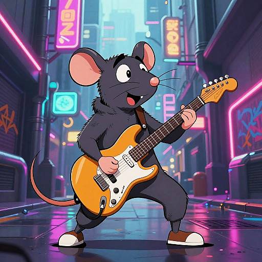 Cyberpunk Rat Rocking Electric Guitar