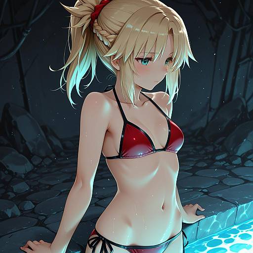 Illustration of Mordred (swimsuit rider) (fate), fate (series) in the style of Kurose kousuke