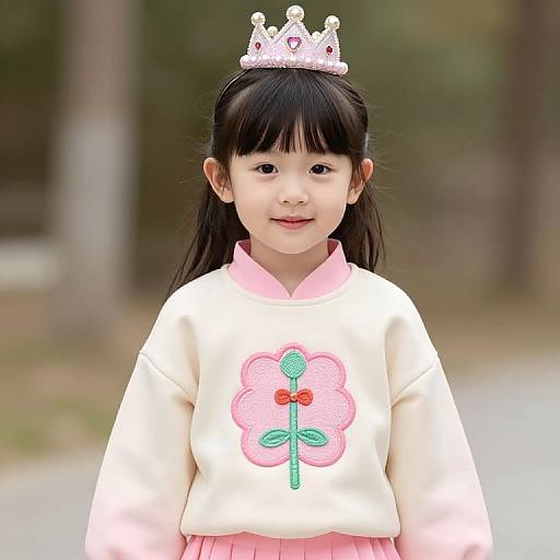 Smiling Girl in Pink Crowned Outfit