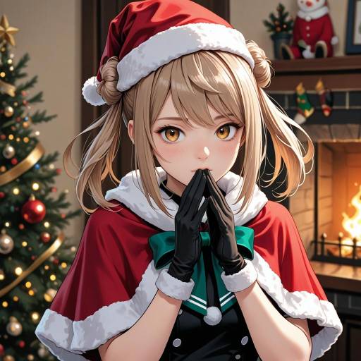 Festive Girl in Santa Hat Attire