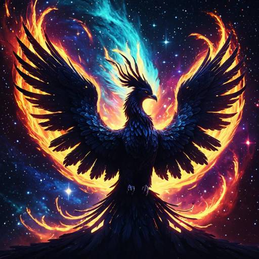 Galactic Phoenix Silhouette with Flame Trails