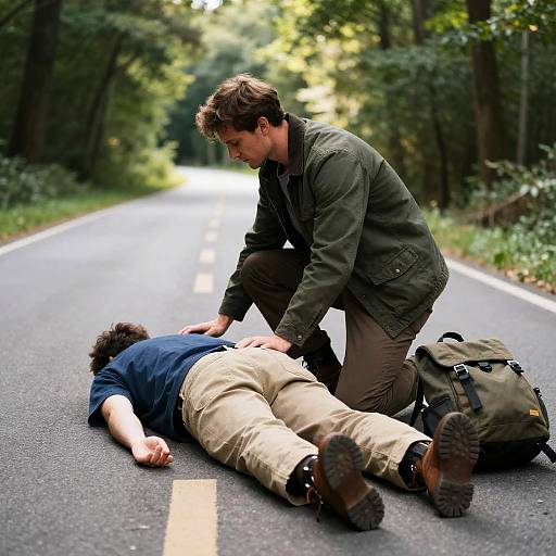 Dramatic Scene on a Wooded Road