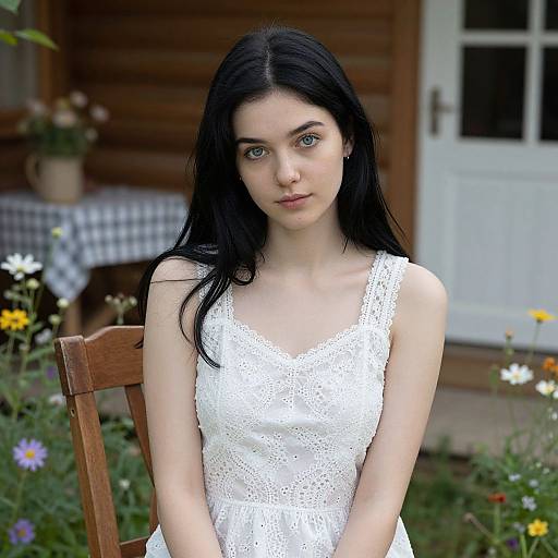 Slender Woman in Cottage Garden