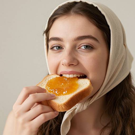 Young Woman Eating Jam Bread
