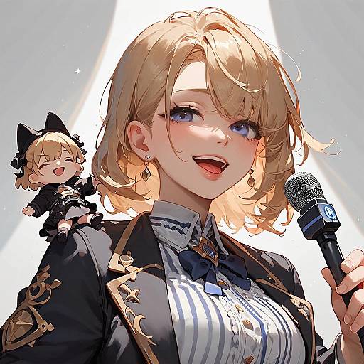 Chibi Anime Girl with Microphone