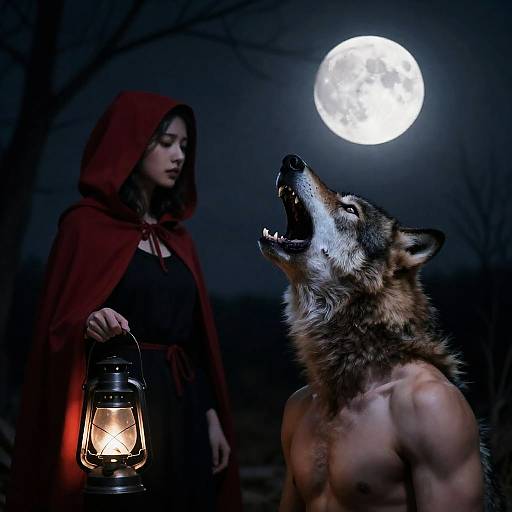 Mystical Night: Woman and Werewolf Howling