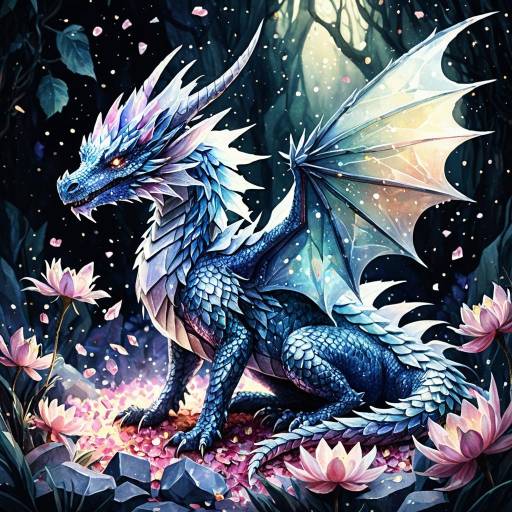 Crystal Shard Fantasy Dragon with Shimmering Petals