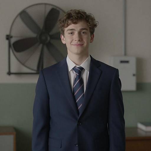 Young Man in Dark Suit and Striped Tie