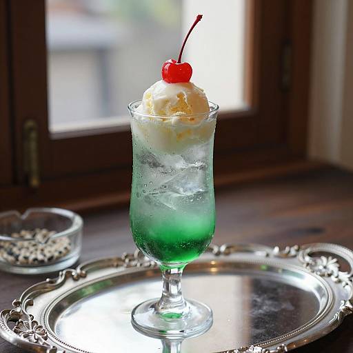 Colorful Drink with Cherry and Ice Cream