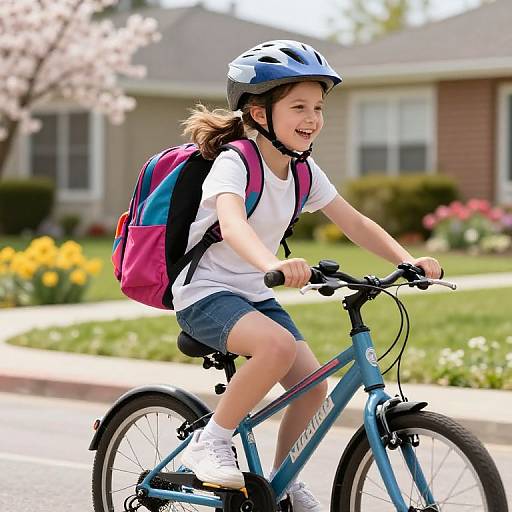 Joyful School Girl Riding Bicycle