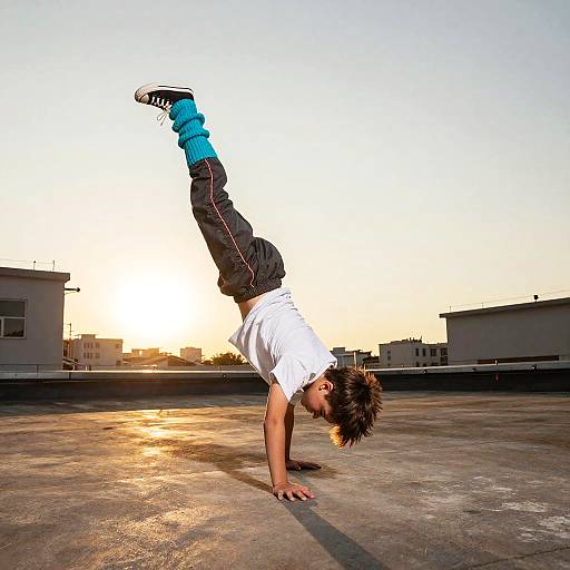 Sunset Rooftop Breakdancer with Turquoise Legwarmers