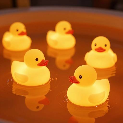 Glowing Rubber Ducks in Orange Pool