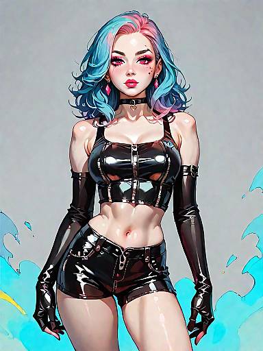 Girl in Glossy Black Leather Outfit