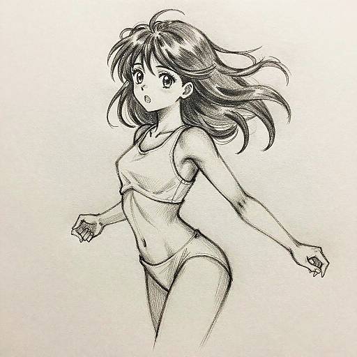 Dynamic Anime Girl Pencil Sketch