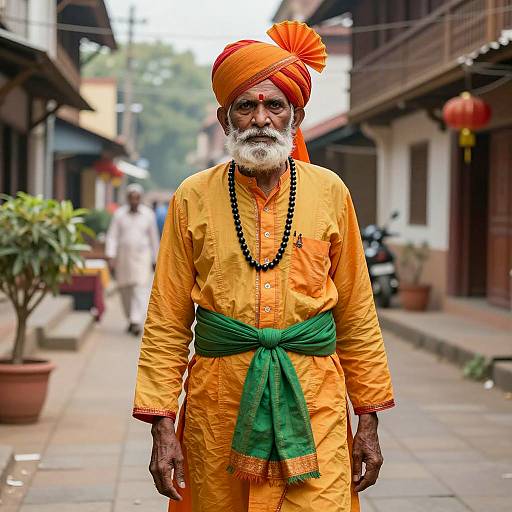 Elderly Man in Traditional Indian Costume