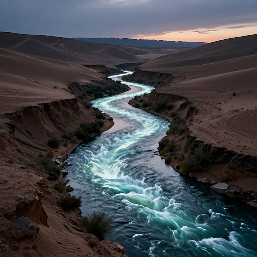 Glowing River Through Desert of Mirrors