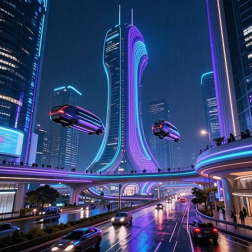 Neo-Futuristic Cityscape with Hovering Vehicles