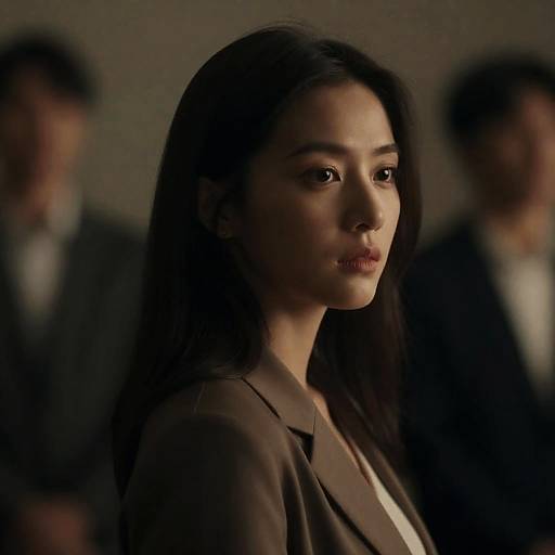 Cinematic Portrait of Woman with Two Men in Background