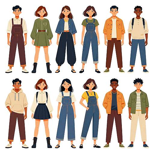 Illustrated Diverse Group of Young Adults