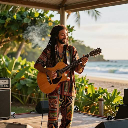Reggae Guitarist on Tropical Beach
