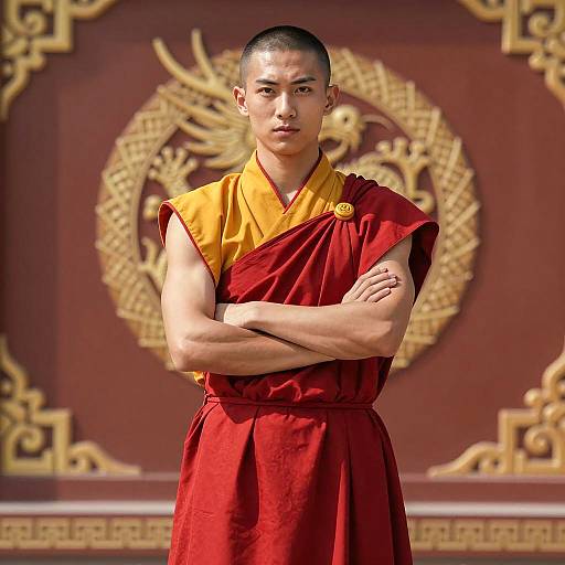 Young Asian Monk in Traditional Attire