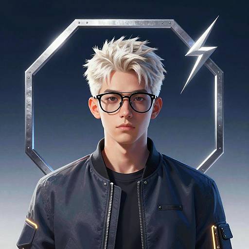 Futuristic Portrait with Metallic Frame