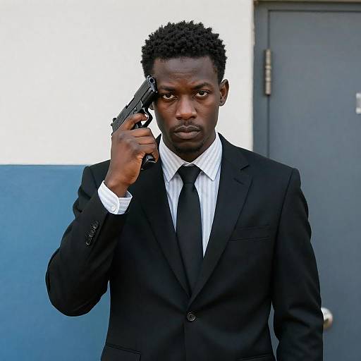 Serious Portrait of a Man with Handgun