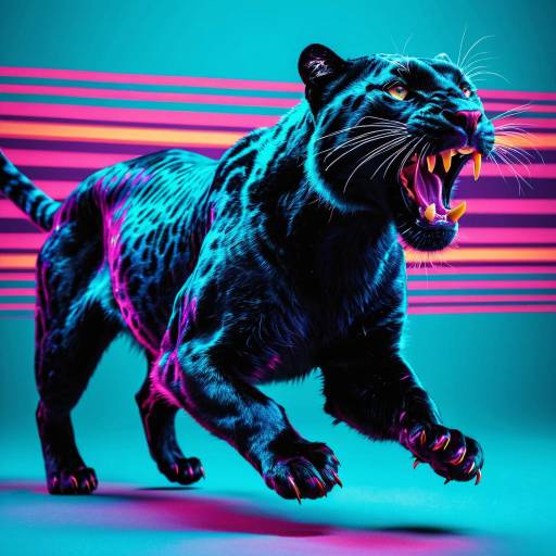 Roaring Neon Panther 3D Render Roaring Neon Panther 3D Render
