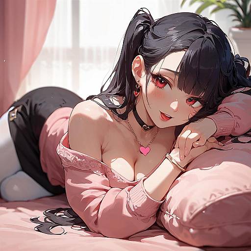 Charming Pink Pinup Girl in Anime Style