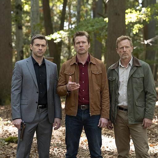 Three Men in a Sunlit Forest