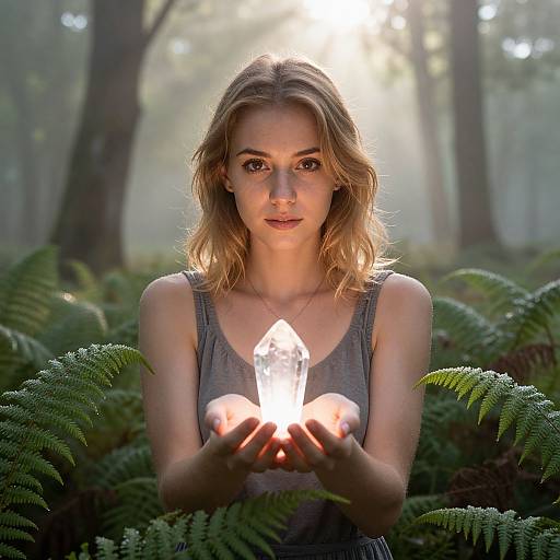 Young Woman with Glowing Crystal
