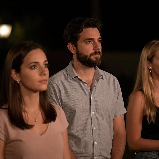 Dimly Lit Trio Portrait with Stripes