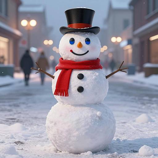 Charming Snowman on Snowy Street