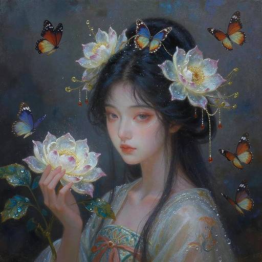Mystical Japanese Flower Goddess Portrait