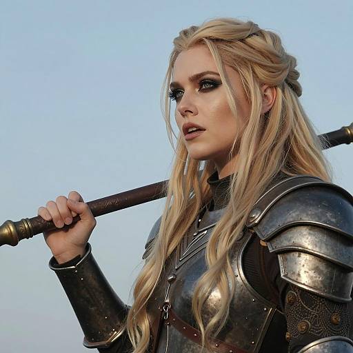 Intense Blonde Woman with Staff Profile