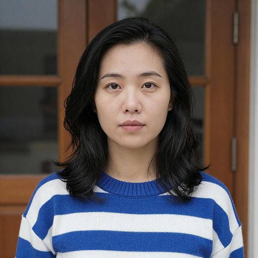 Portrait of an Asian Woman in Stripes