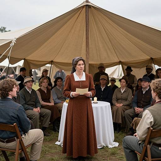 Motherly Southern Woman in Civil War Encampment