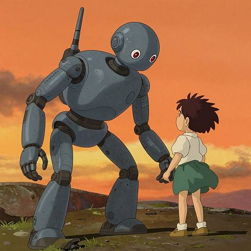 Robot Guardian Protecting Child Apocalypse